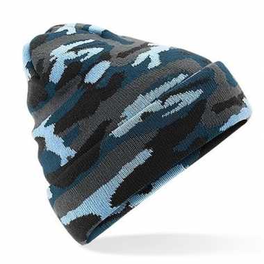 Blauw arctic camouflage gebreide skimuts volwassenen kopen