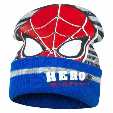 Blauw/grijze spiderman skimuts jongens kopen