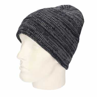 Blauwe gebreide beanie muts nepbonten voering volwassenen kopen