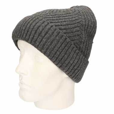 Grijze gebreide beanie muts volwassenen kopen