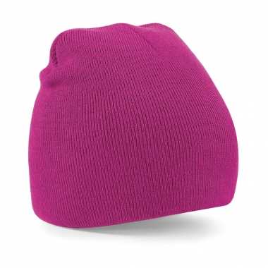 Pull on beanie wintermuts fuchsia roze kopen