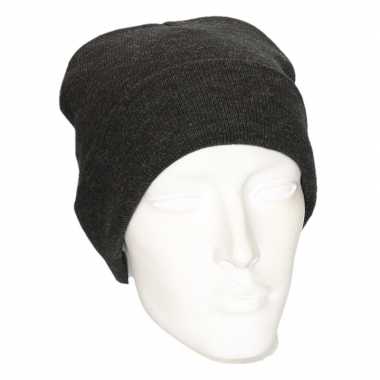 Warme basic winter mutsen donkergrijs dames kopen