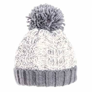 Warme gebreide schaatsmuts pompon grijs jongens kopen