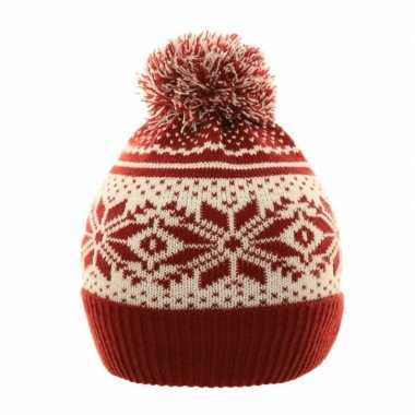 Warme schaatsmuts pompon rood/wit jongens meisjes kopen