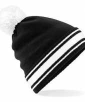 Hippe beanie muts zwart wit dames kopen