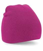 Pull on beanie wintermuts fuchsia roze kopen