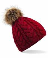 Rode warme gebreide skimuts pompon dames kopen