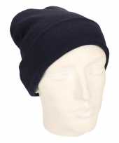 Warme basic winter mutsen donkerblauw heren kopen